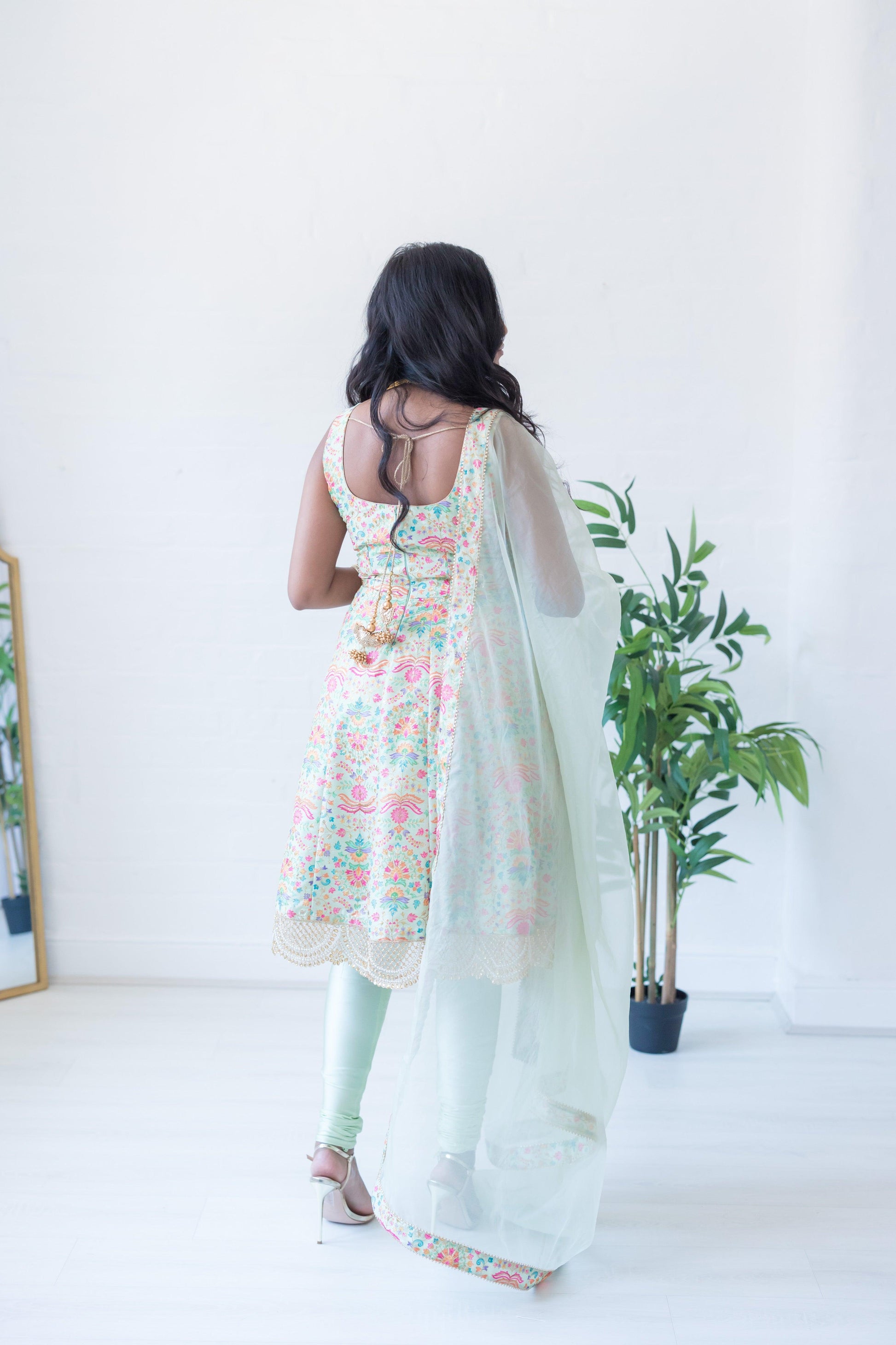Nims Boutique Mia Mint Green & Multicolour Frock Pajami Suit sizes 4-22