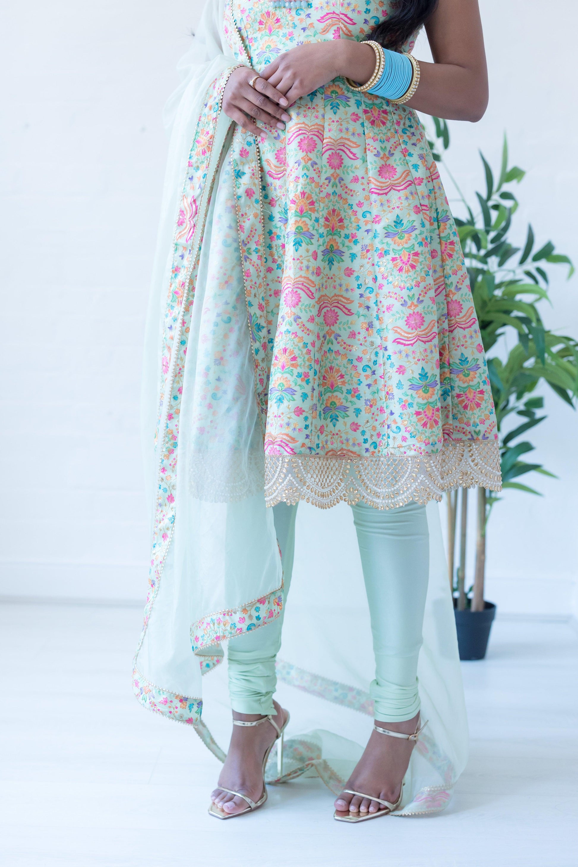 Nims Boutique Mia Mint Green & Multicolour Frock Pajami Suit sizes 4-22