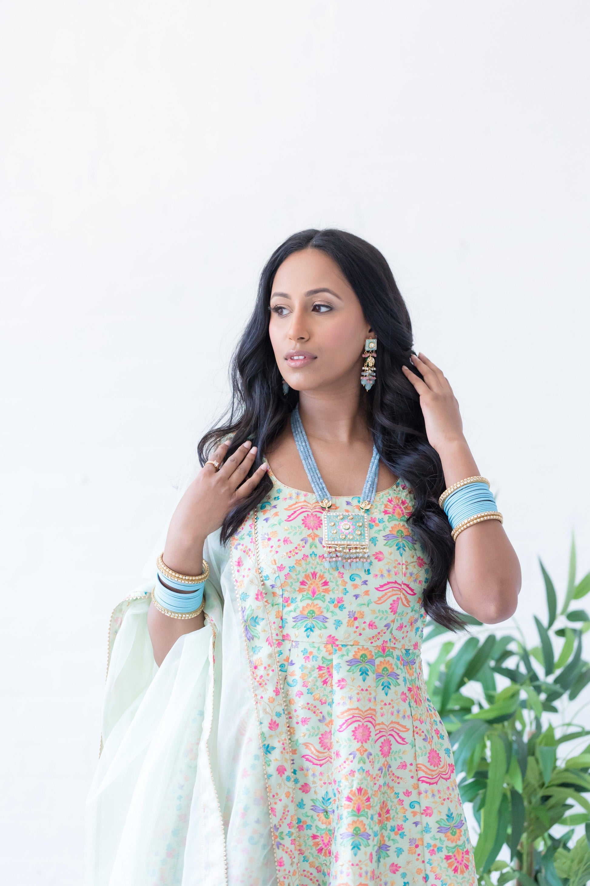 Nims Boutique Mia Mint Green & Multicolour Frock Pajami Suit sizes 4-22