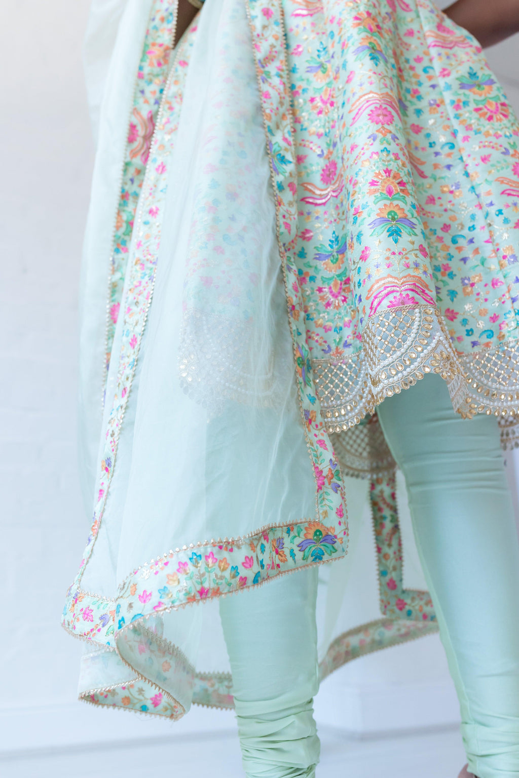 Nims Boutique Mia Mint Green & Multicolour Frock Pajami Suit sizes 4-22