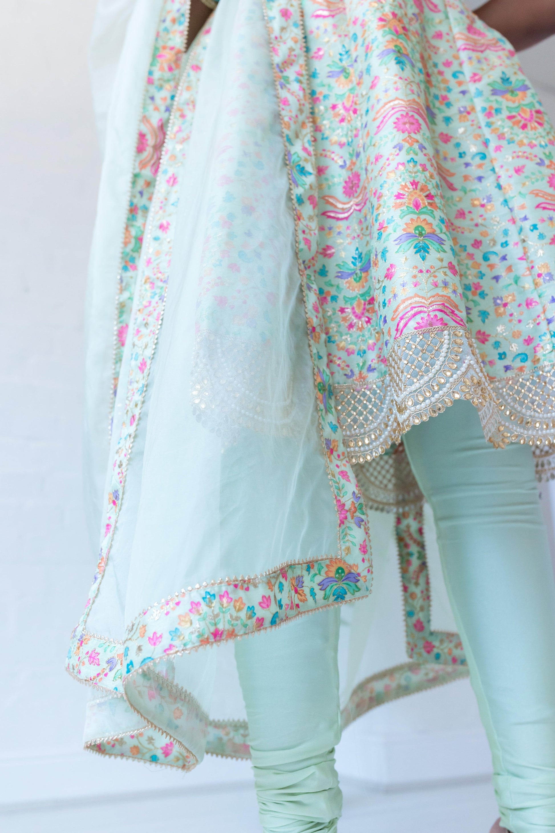 Nims Boutique Mia Mint Green & Multicolour Frock Pajami Suit sizes 4-22