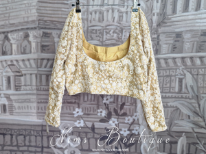 Luxury Ivory & Gold Thread Embroidered Long sleeved Blouse (size 10-24)