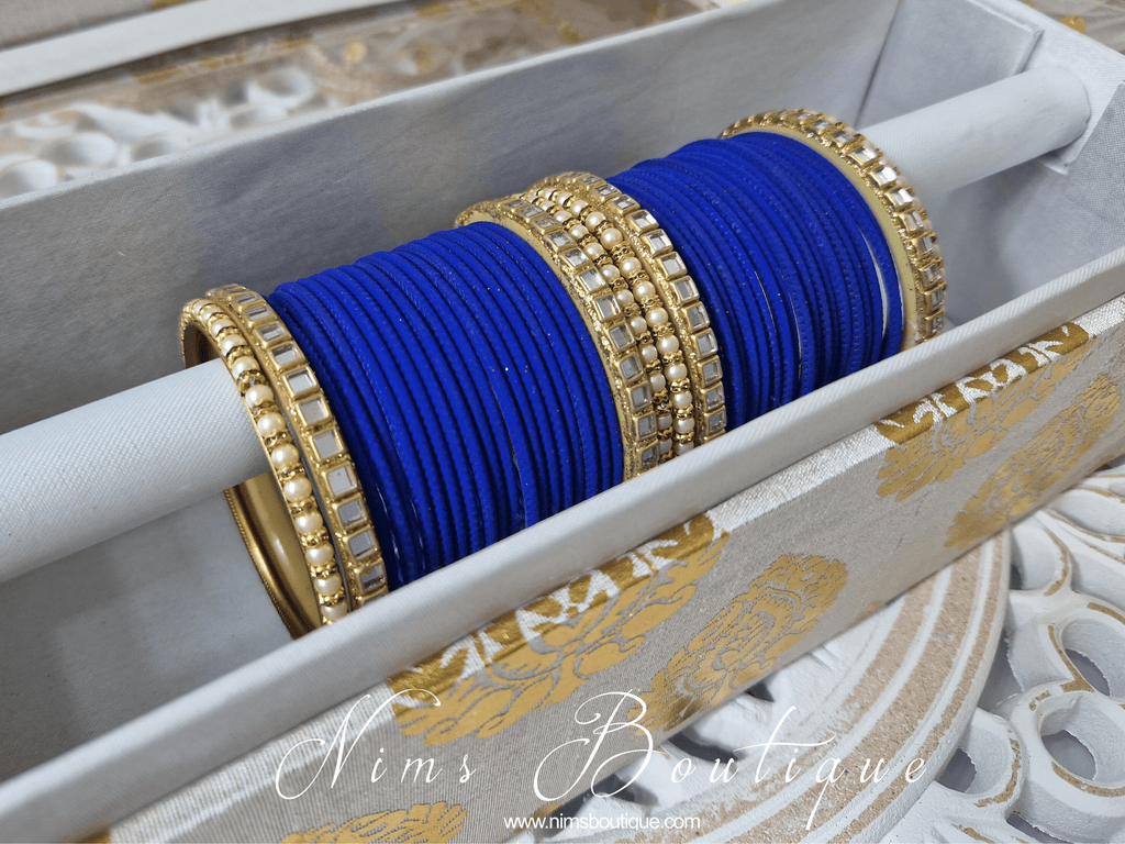 Nims Boutique Royal Blue & Kundan Set of Bangles RBN