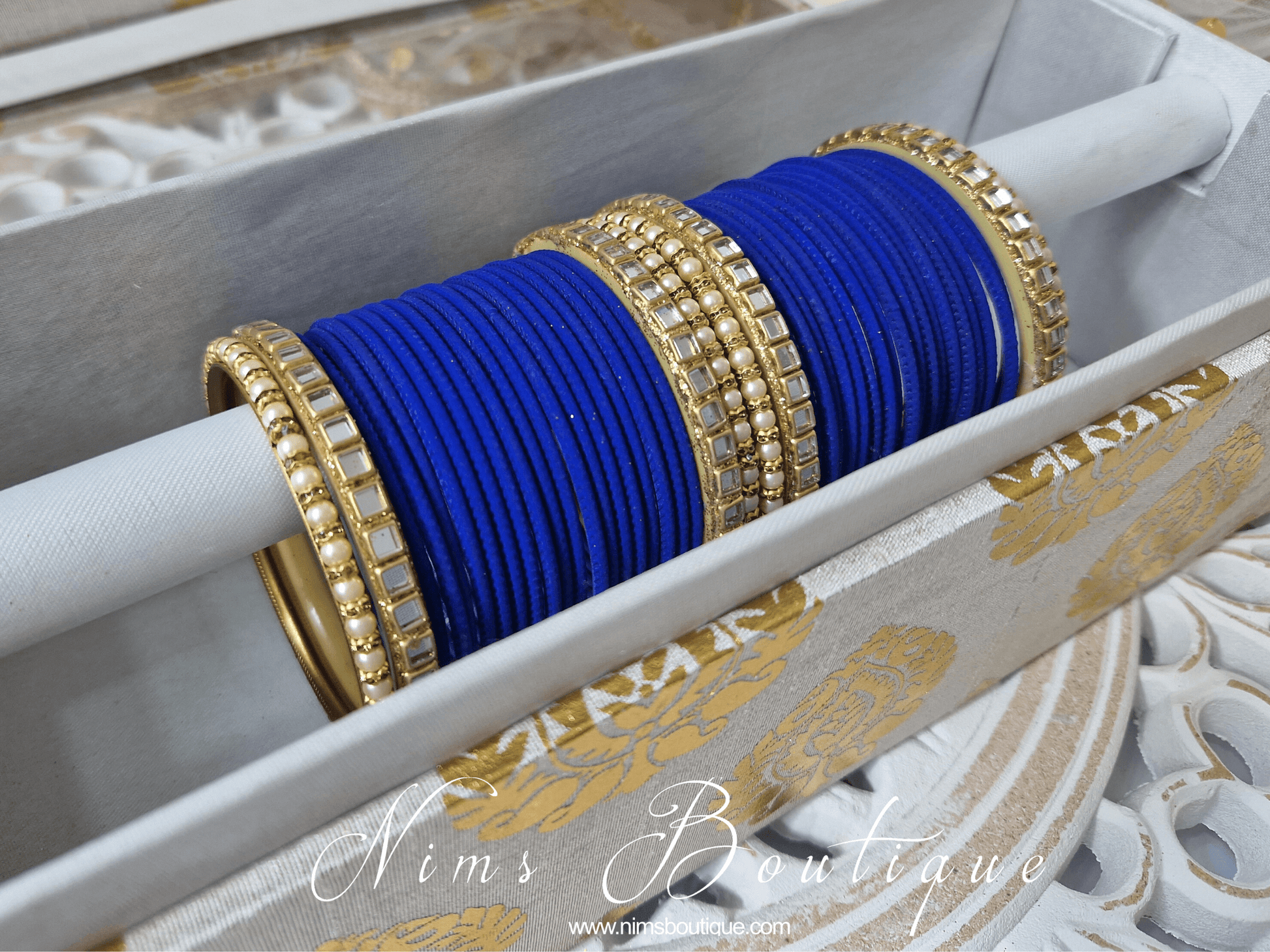 Nims Boutique Royal Blue & Kundan Set of Bangles RBN