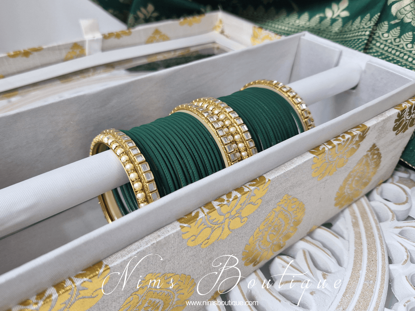 Dark Green & Kundan Set of Bangles (DGN)