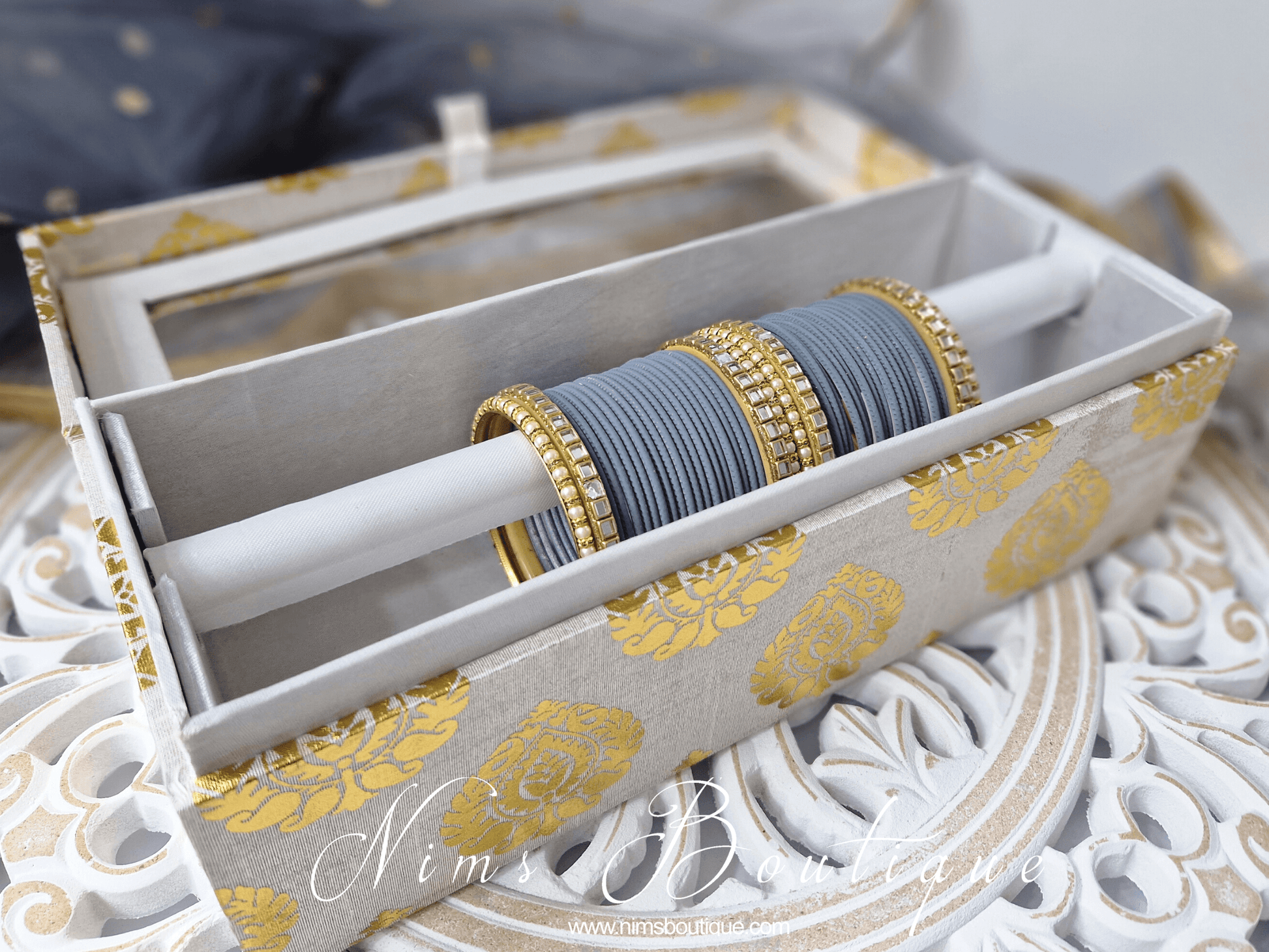 Nims Boutique Grey & Kundan Set of Bangles GN