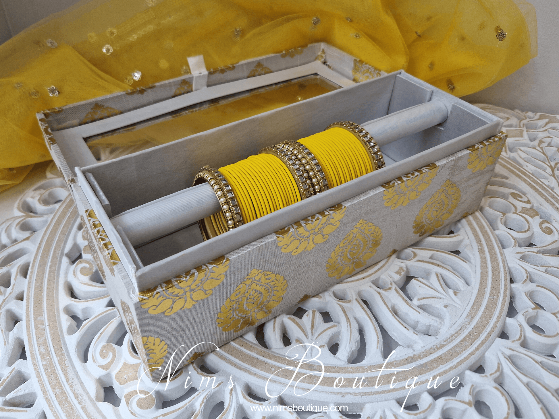 Nims Boutique Deep Yellow & Kundan Set of Bangles DYN