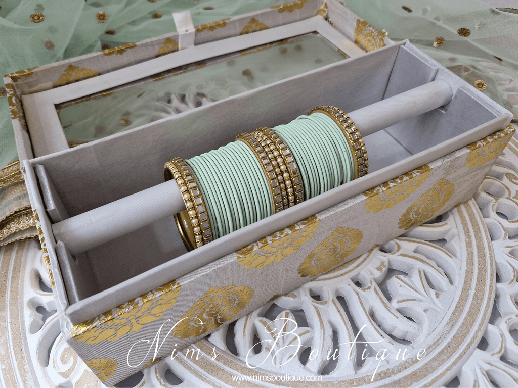 Nims Boutique Light Mint & Kundan Set of Bangles MBN