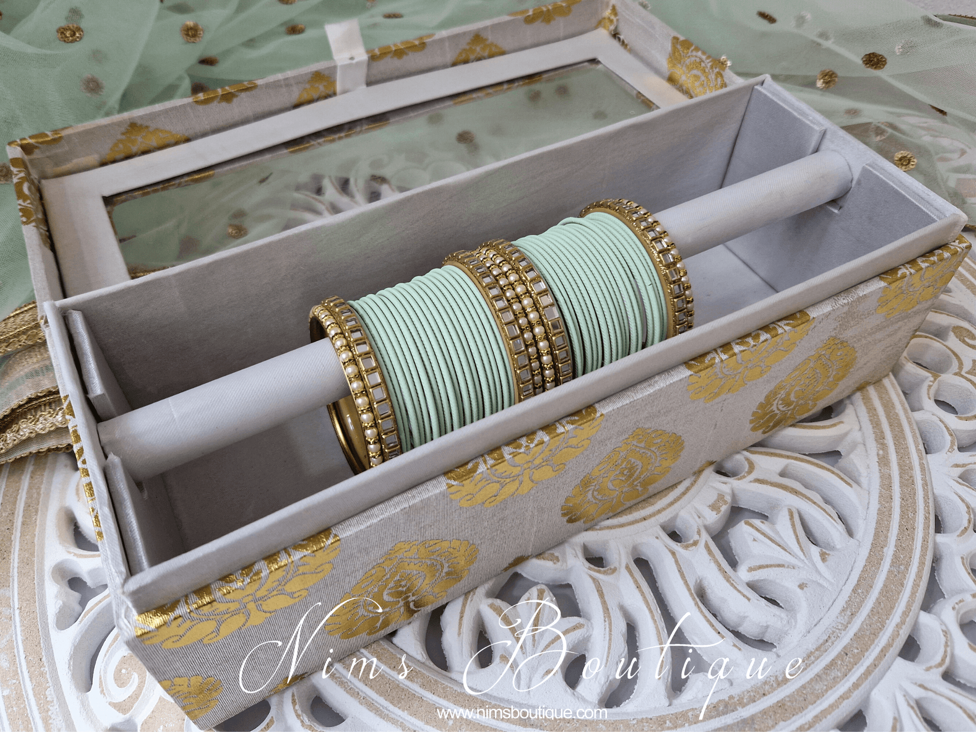 Nims Boutique Light Mint & Kundan Set of Bangles MBN