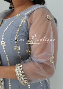 Sofiya Grey Sequin Long Sleeve Anarkali Suit with Pajami (16-22)