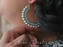 Royal Silver Chand Bali Earrings with Pearl