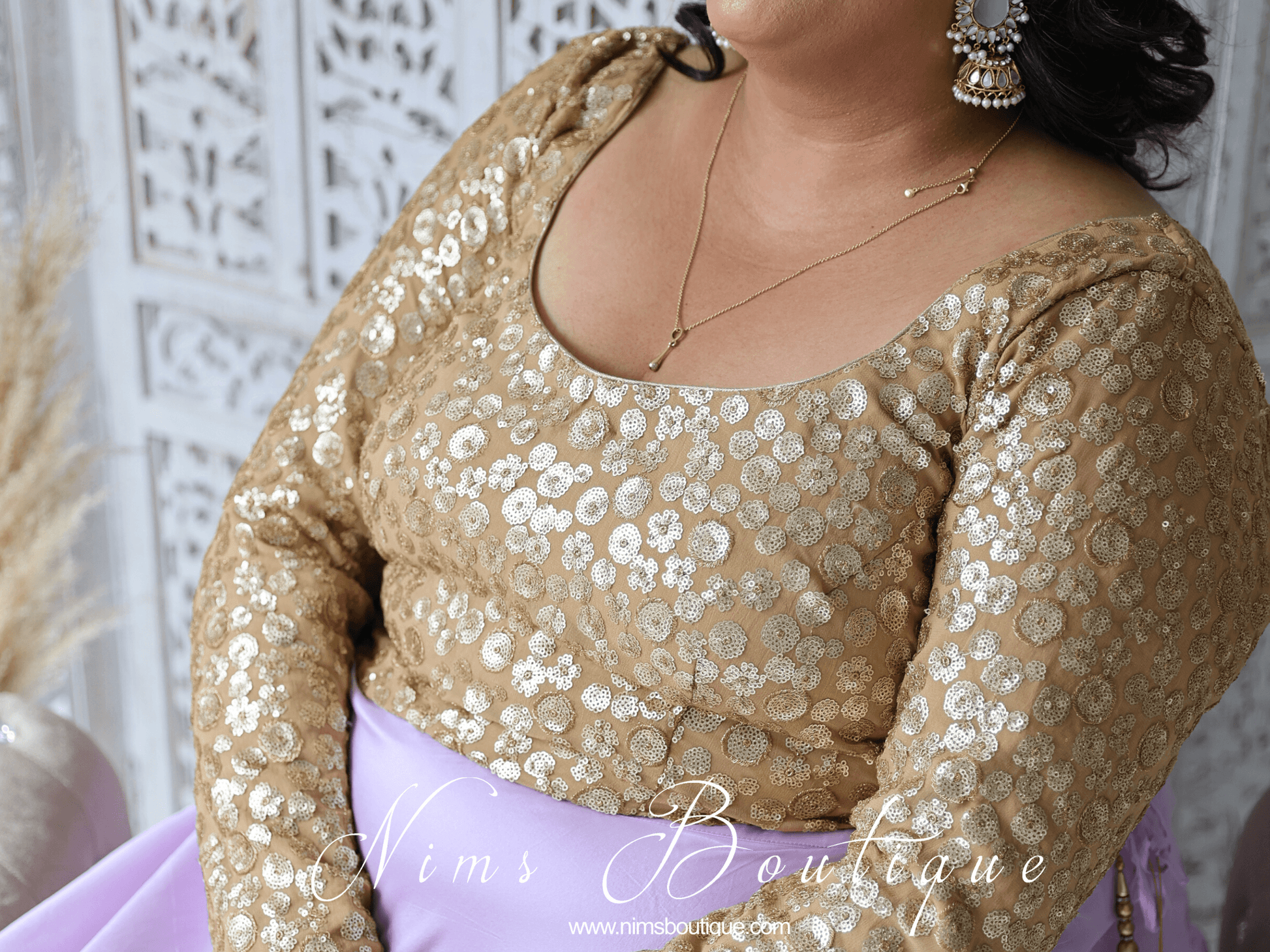 Nims Boutique Luxury Rose Gold Sequin Embellished Long sleeved Blouse size 10-24
