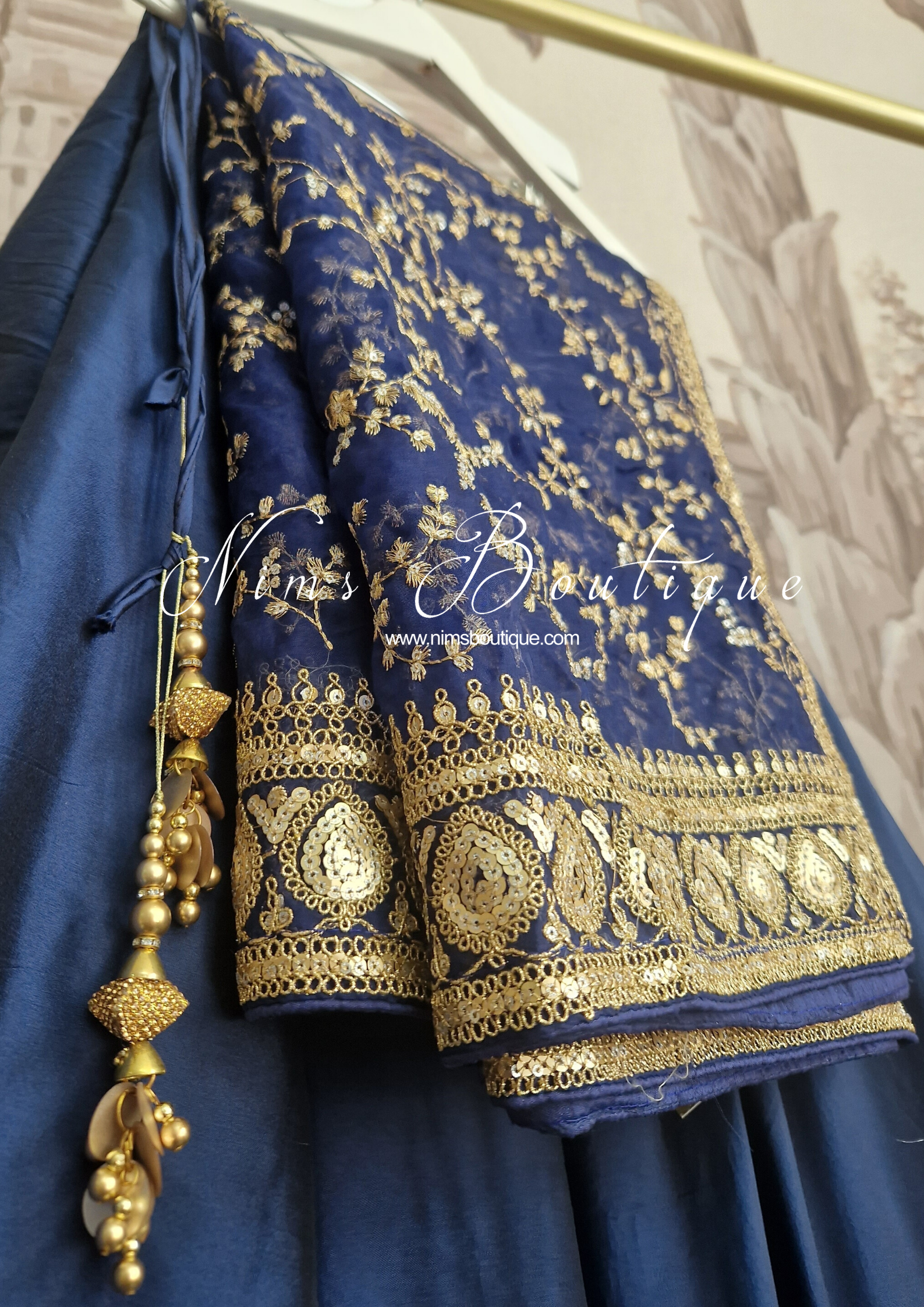 Nims Boutique Mahi Luxury Navy Organza Embroidered Dupatta/Chunni