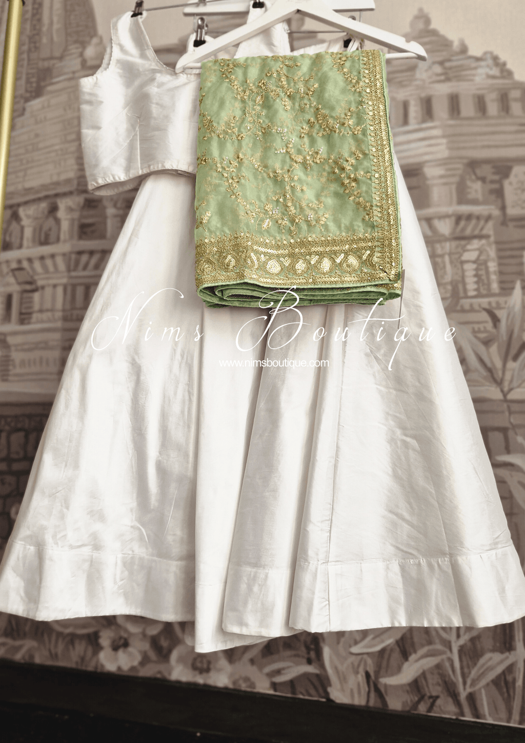 Nims Boutique Mahi Luxury Mint Green Organza Embroidered Dupatta/Chunni