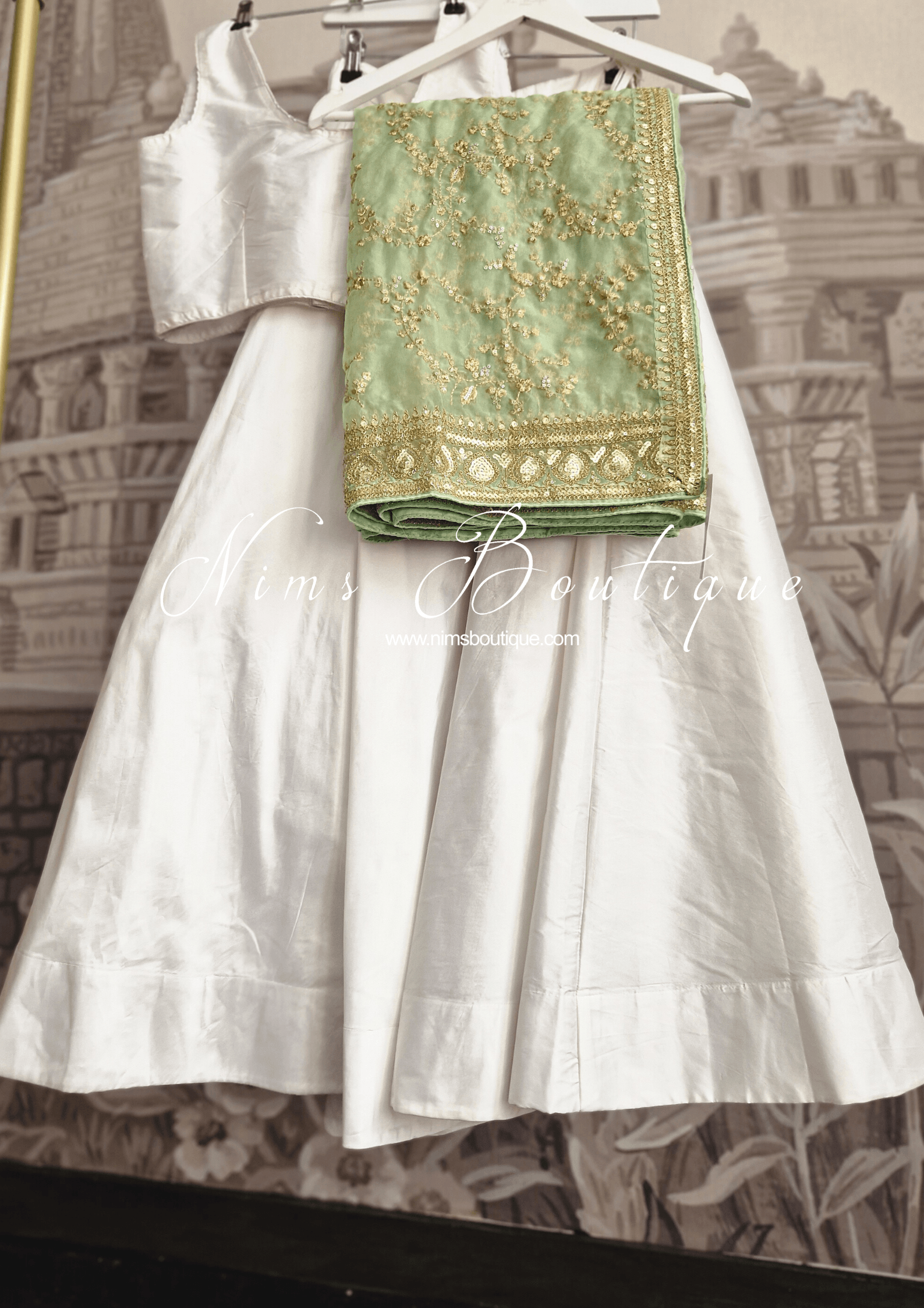 Nims Boutique Mahi Luxury Mint Green Organza Embroidered Dupatta/Chunni