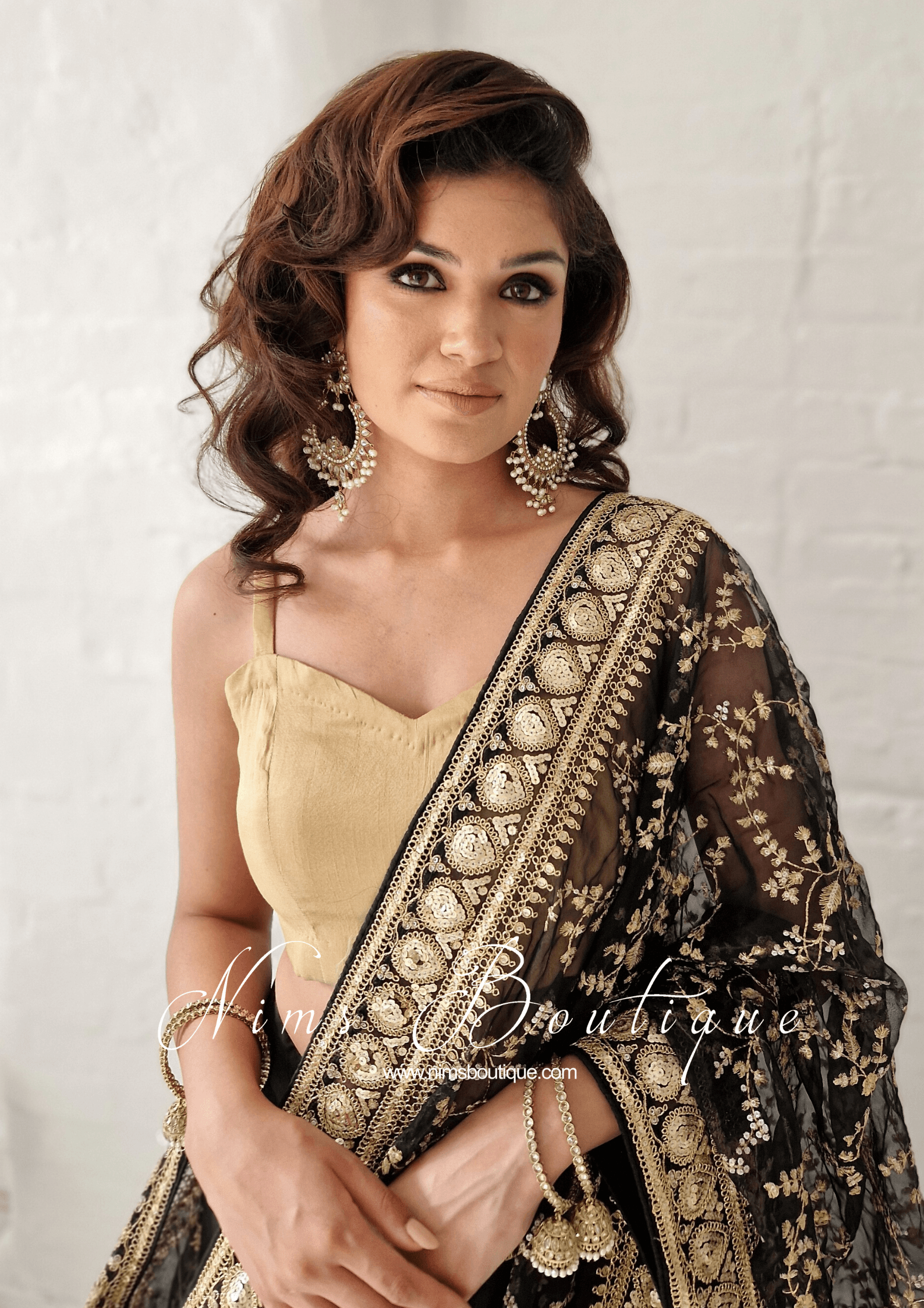 Nims Boutique Mahi Luxury Black Organza Embroidered Dupatta/Chunni