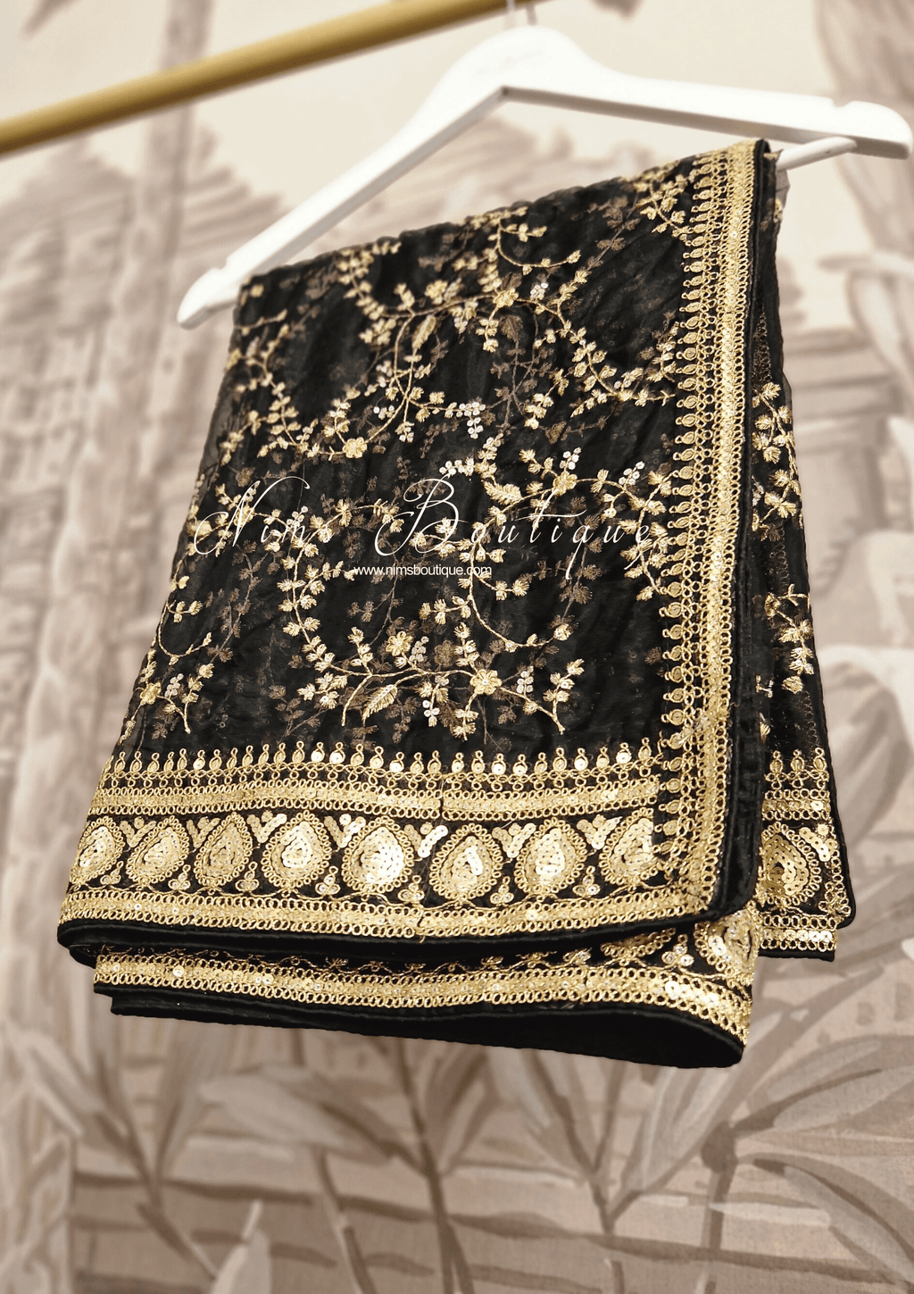 Nims Boutique Mahi Luxury Black Organza Embroidered Dupatta/Chunni