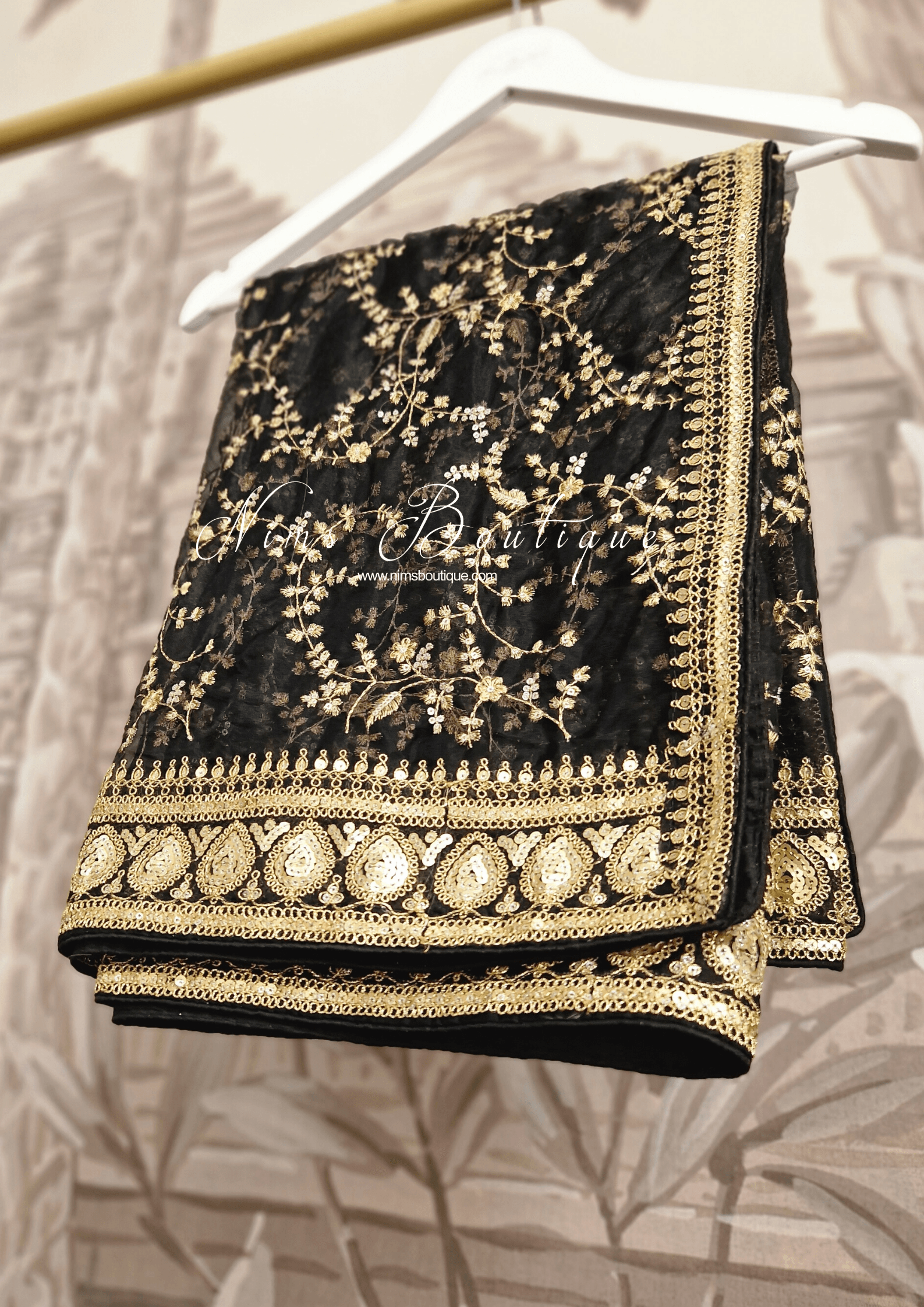 Nims Boutique Mahi Luxury Black Organza Embroidered Dupatta/Chunni