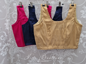 Sleeveless Navy Raw Silk Blouse (4-20)