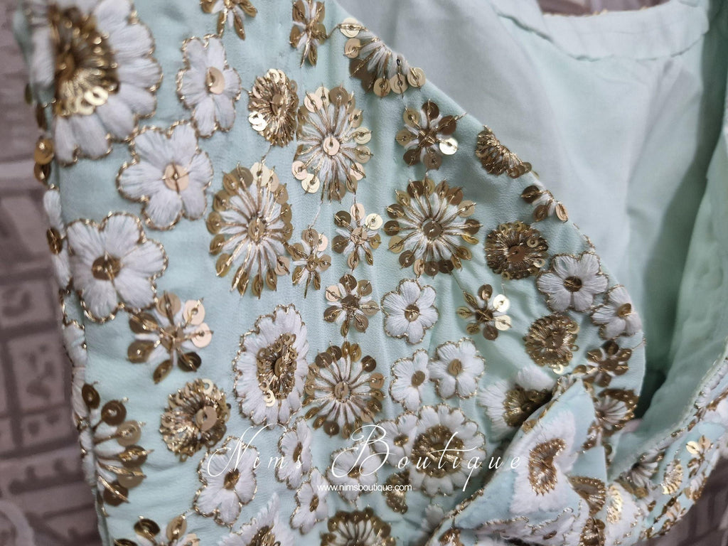 Nims Boutique Luxury NB Mint & Ivory Sequin Bow Blouse size 4-20