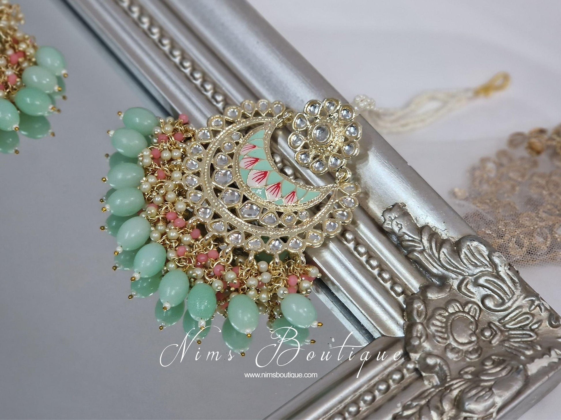 Nims Boutique Sana Pearl Mint & Pink Haar Set