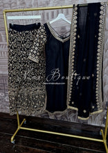 Luxury Black Thread Embroidered Sharara Suit (Size 12-14)