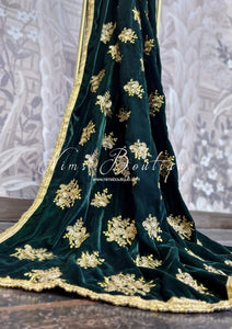 Luxury Dark Green Velvet Embroidered Shawl
