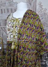Khaki Green Cotton Printed Sharara Suit (14-16)