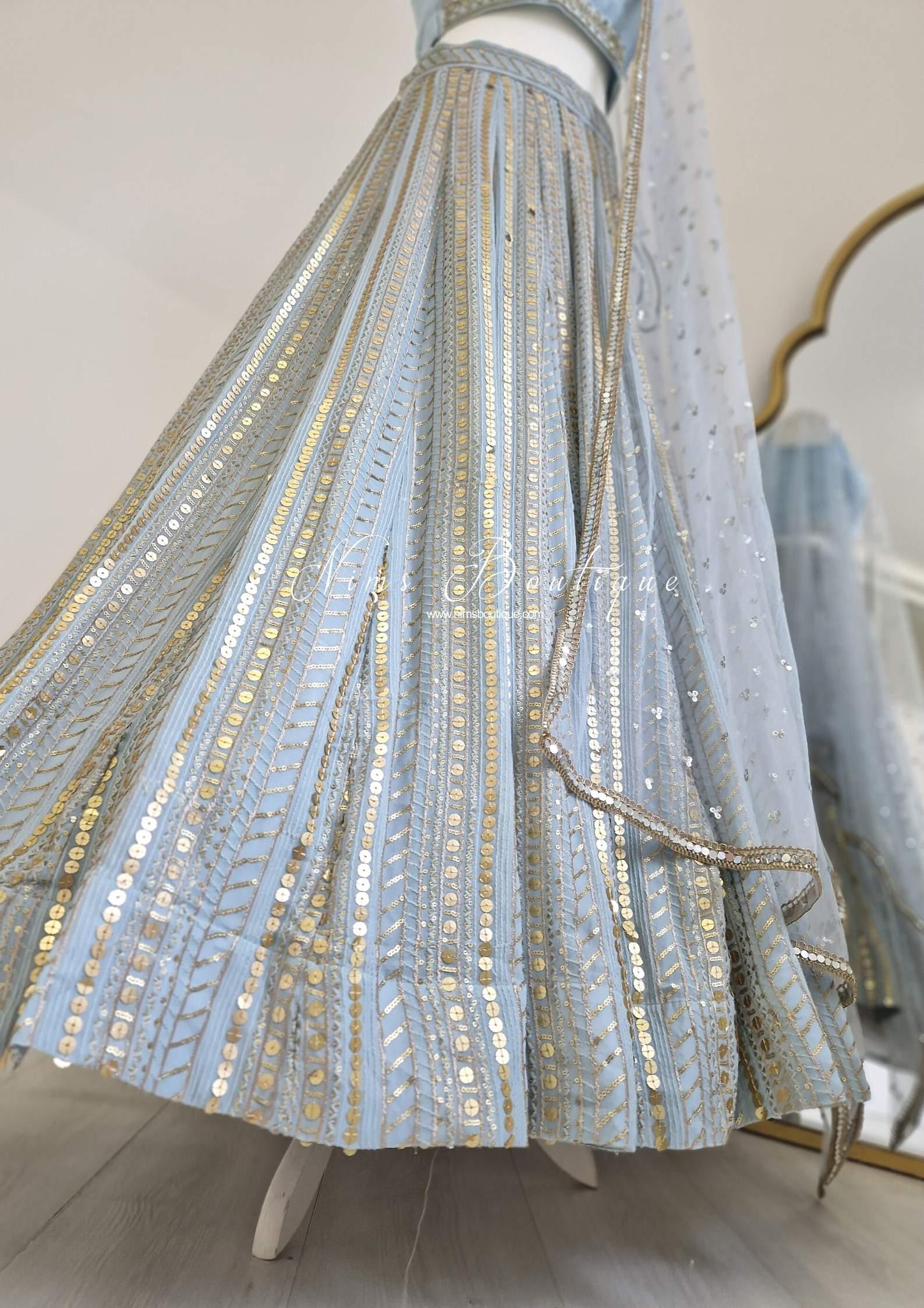 Nims Boutique Luxury Powder Blue Sequin Lehnga 8-12