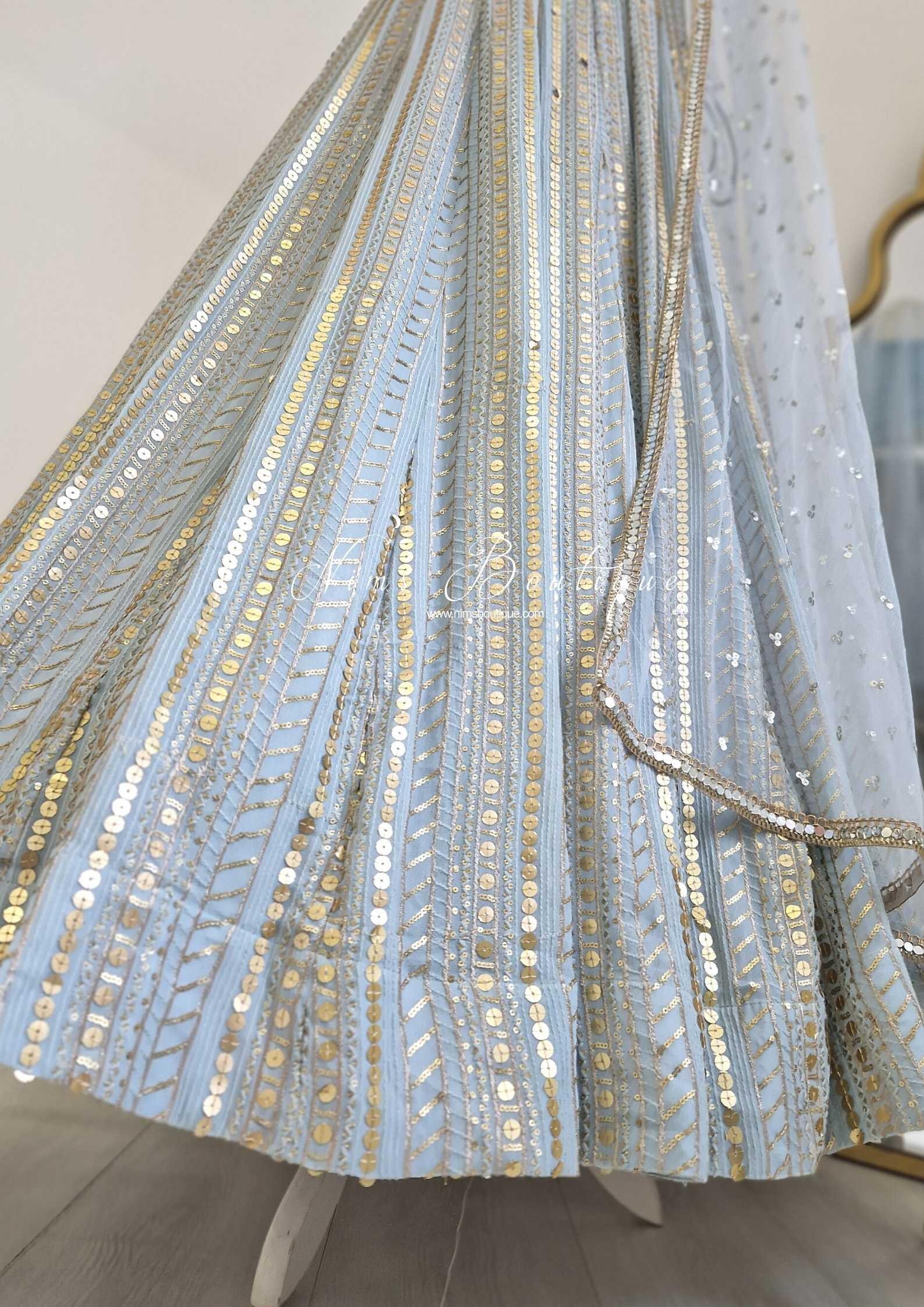 Nims Boutique Luxury Powder Blue Sequin Lehnga 8-12