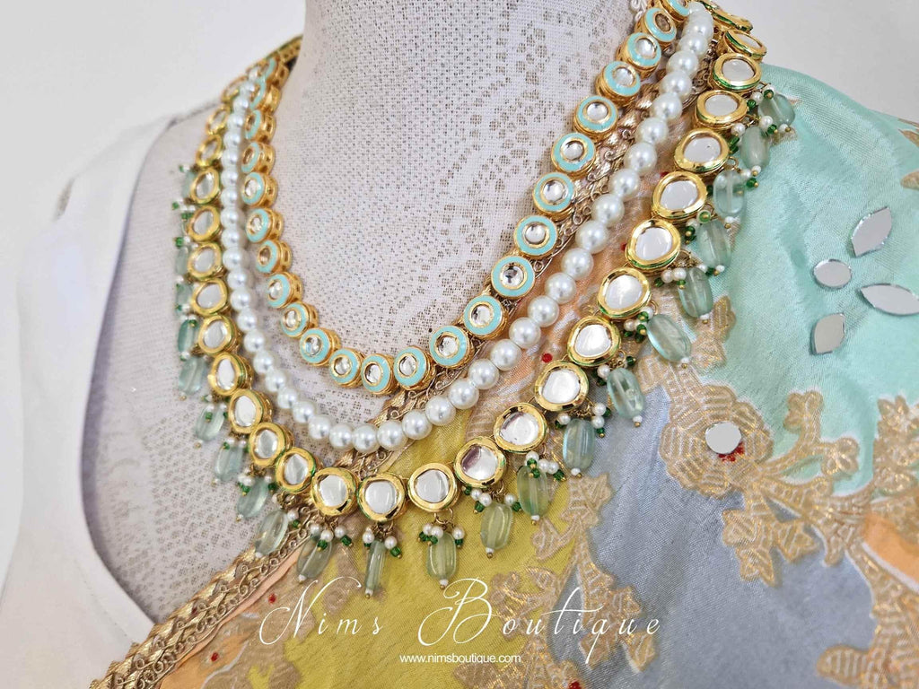 Nims Boutique Myra Blossom Kundan Mint Haar Set