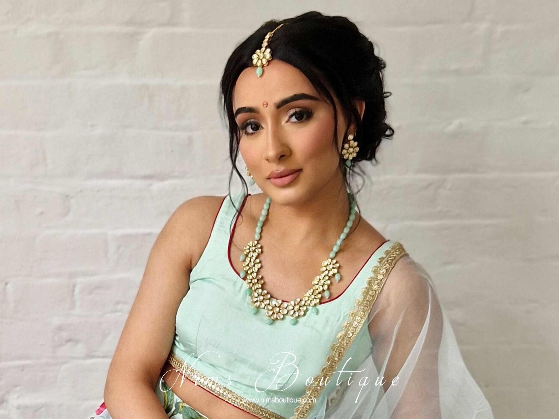Nims Boutique Shabana Kundan & Mint Jewellery Set