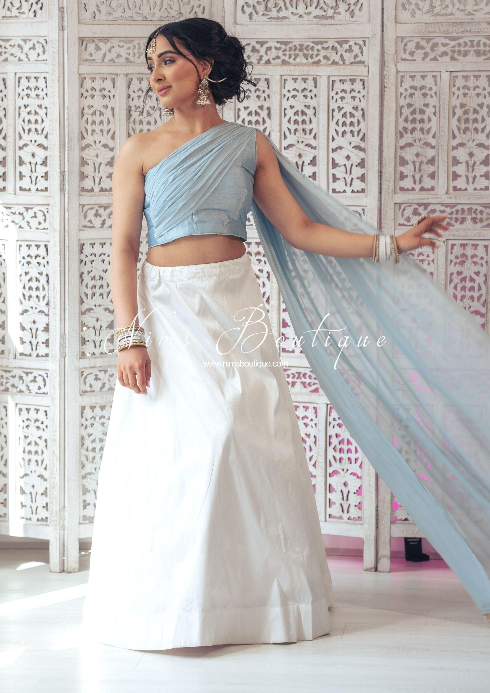 Nims Boutique Arya Powder Blue Luxury One Shoulder & Dupatta blouse 4-10