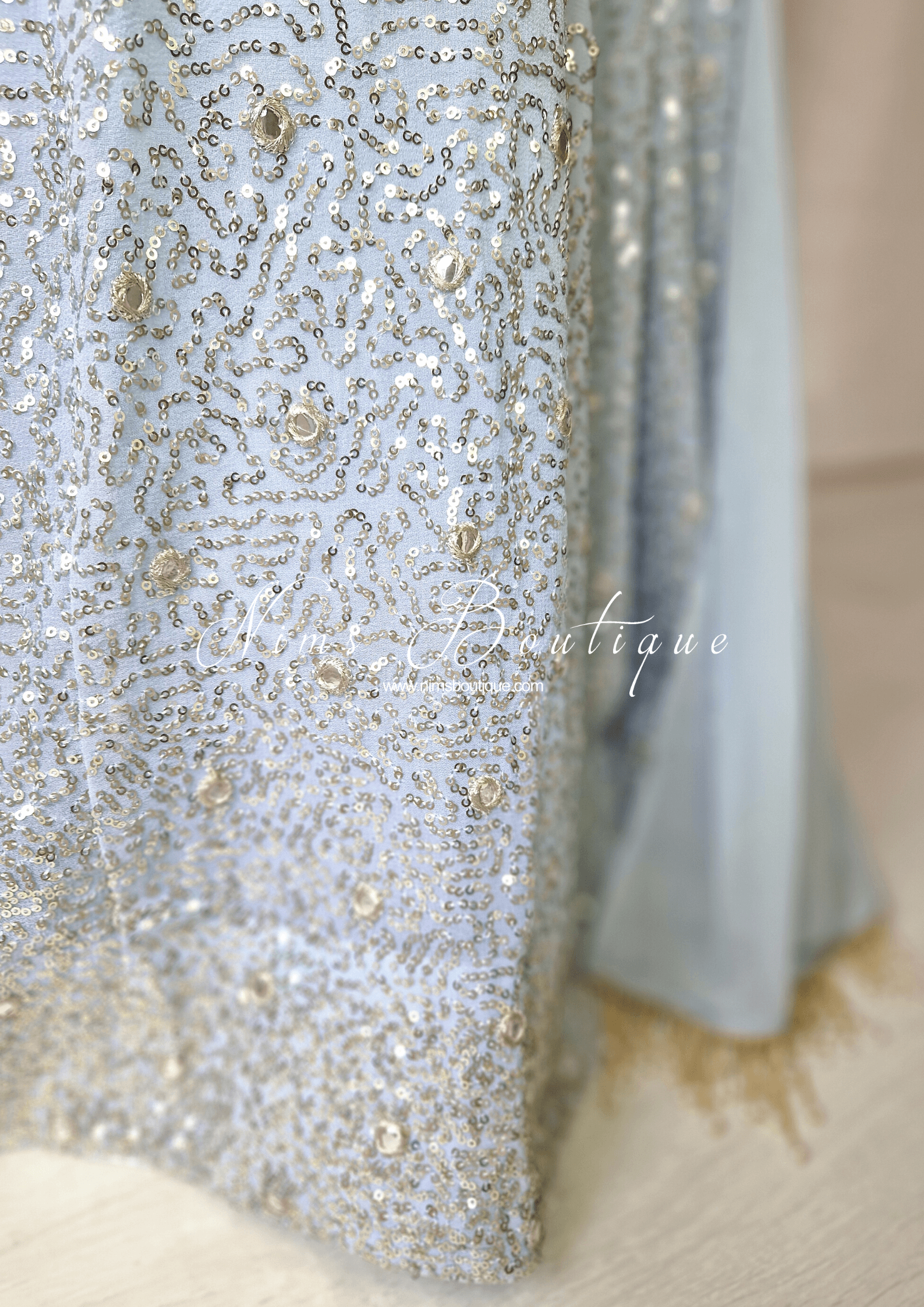 Nims Boutique Arya Powder Blue & Gold Sequin Luxury Skirt sizes 4-14