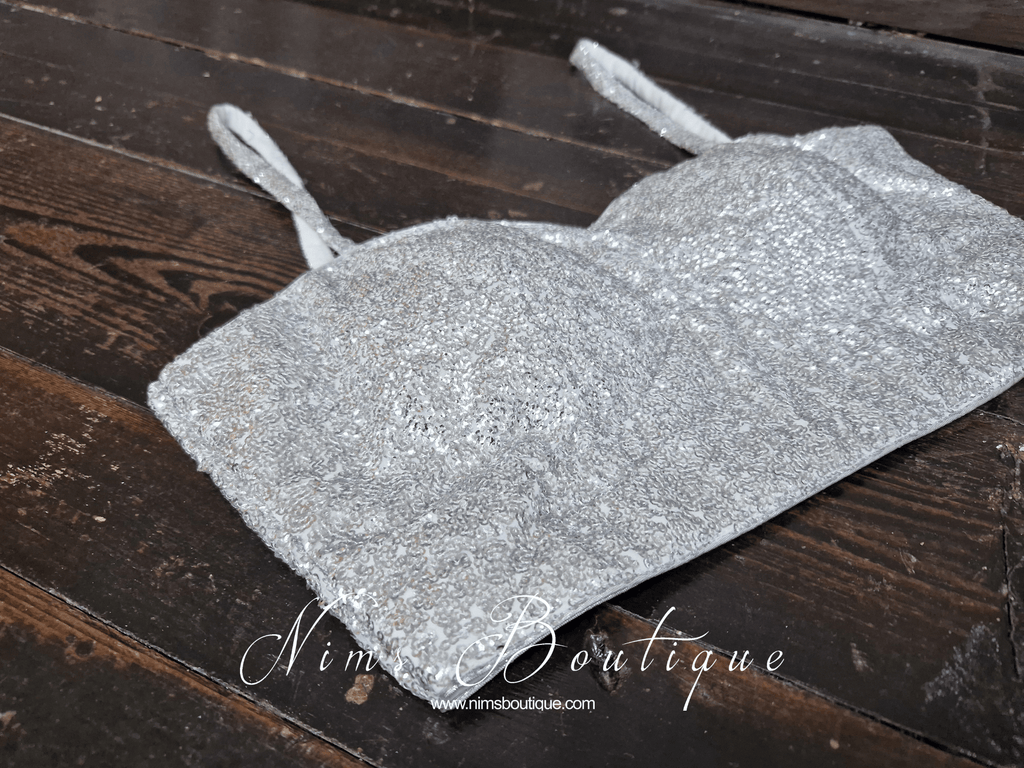 Nims Boutique Gia Silver Sequin Strap Blouse various sizes