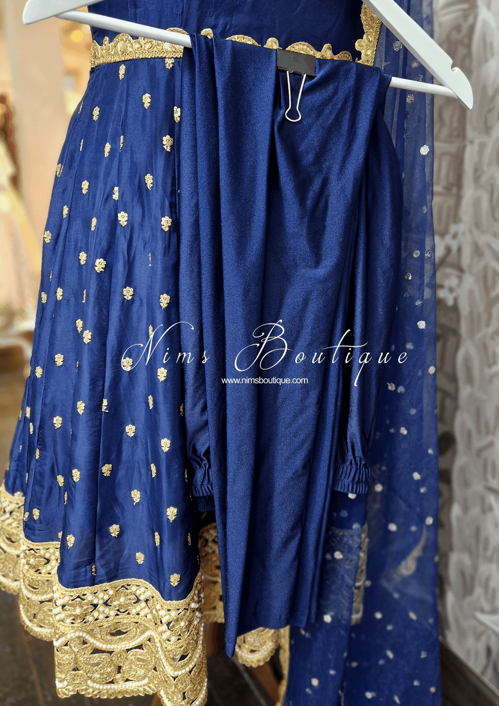 Nims Boutique The NB Luxury Navy Silk Anarkali with Pajami sizes 4-20