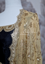 Pure Silk Black & Gold Anarkali Pajami Suit sleeveless (18-26)