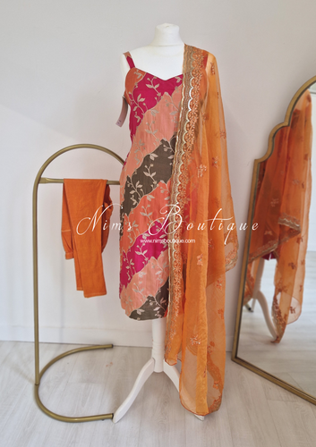 Orange, Mehndi Green & Rani Pink Pajami Suit (sizes 6 to 14)