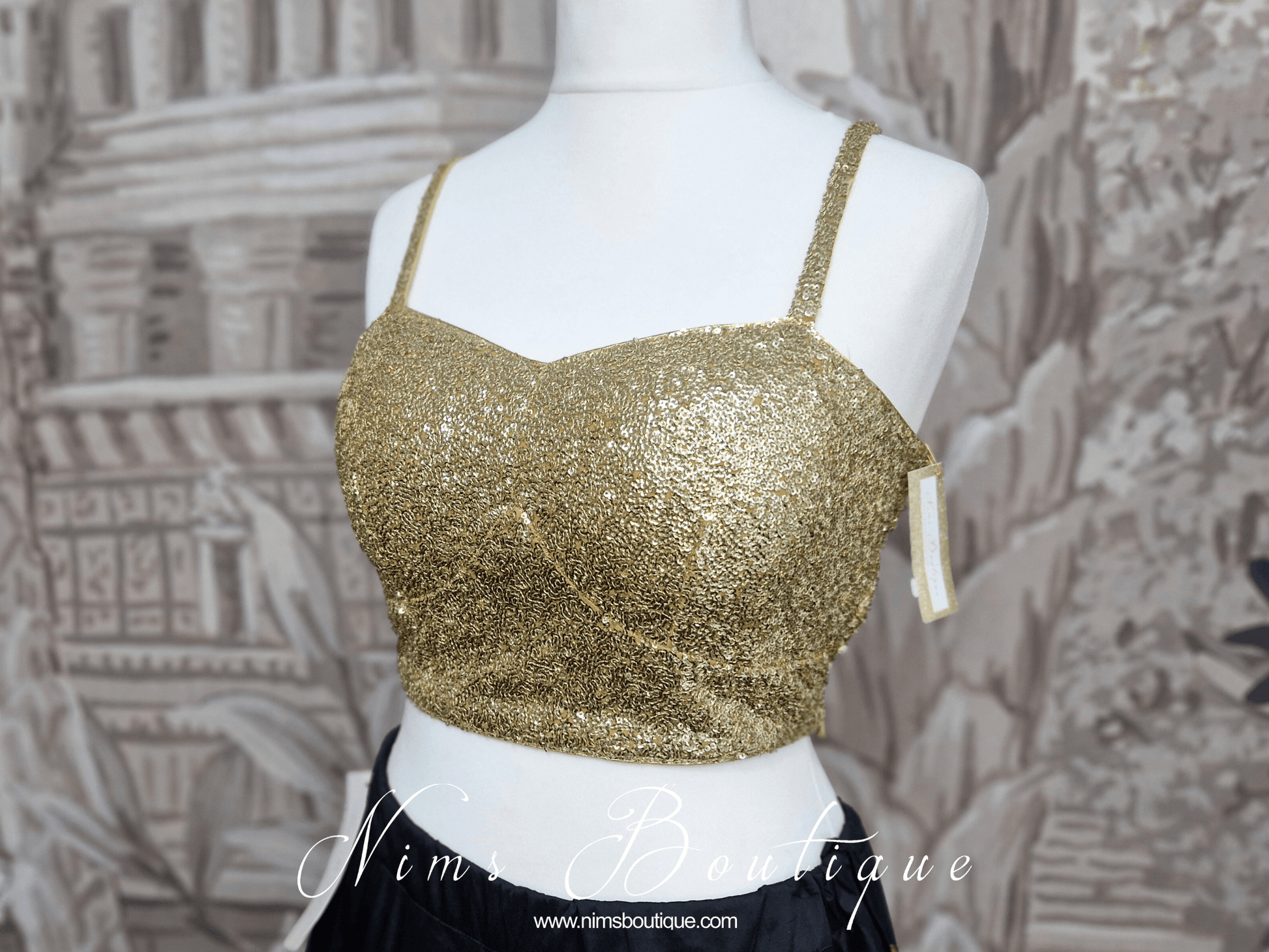 Nims Boutique Gia Gold Sequin Strap Blouse 4-16