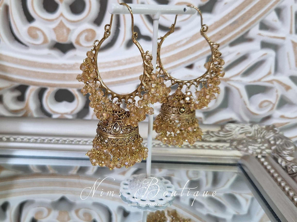 Nims Boutique Emilia Royal Antique Gold & Gold Bead Hoop Chumka Earrings
