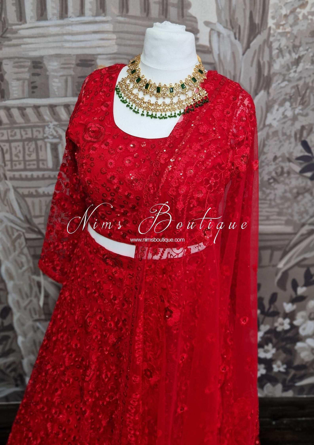 Nims Boutique Luxury Deep Red Sequin Lehnga 8-20
