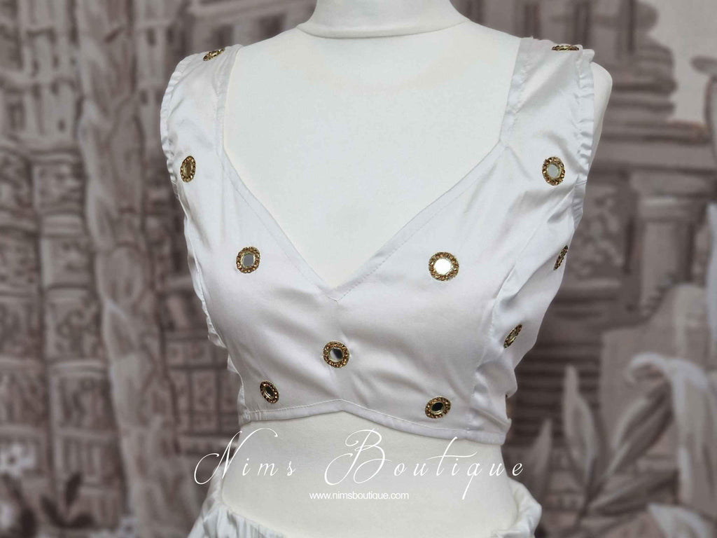 Nims Boutique Rani Luxury White Silk Mirror Blouse size 4-22