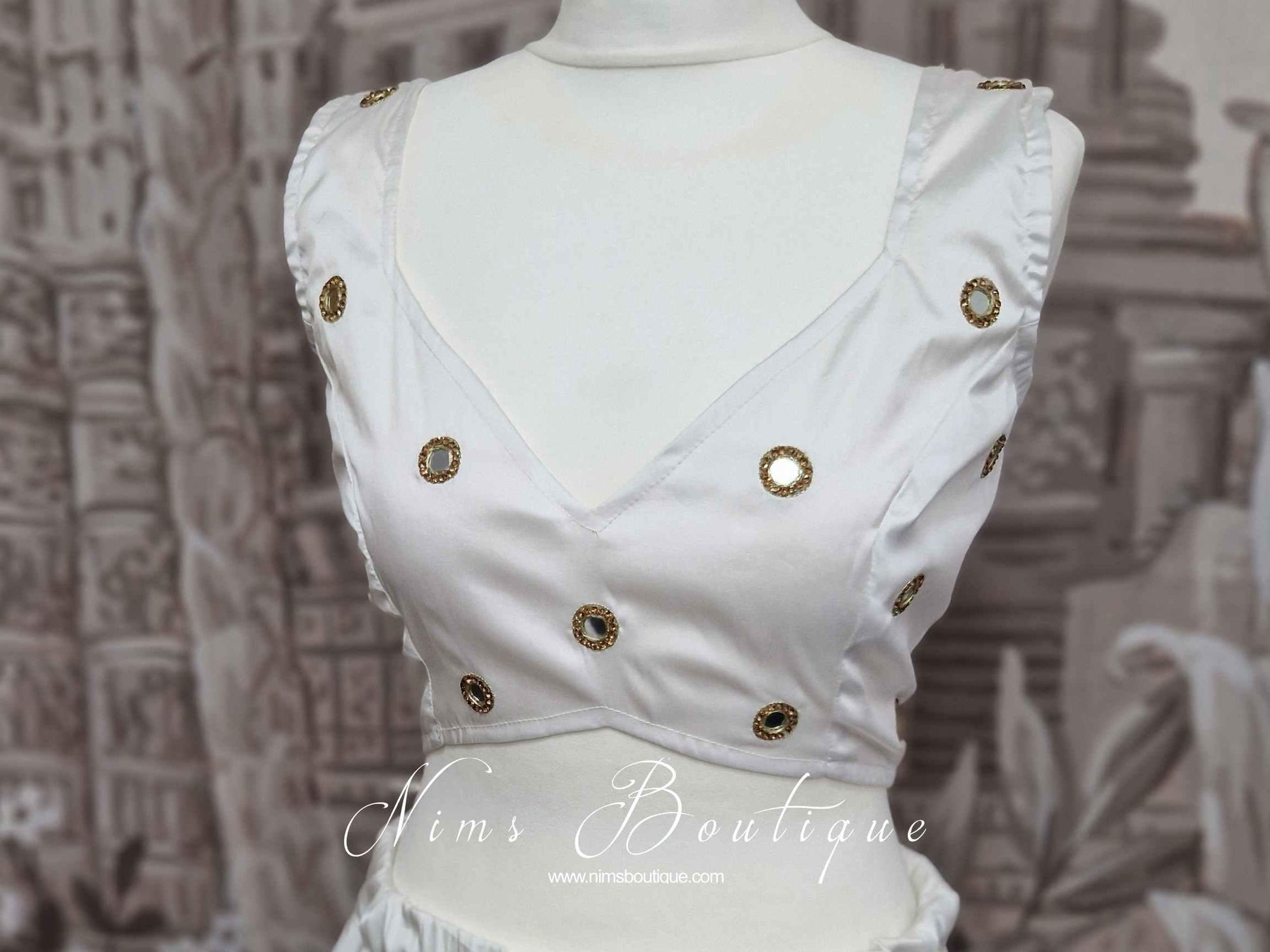 Nims Boutique Rani Luxury White Silk Mirror Blouse size 4-22