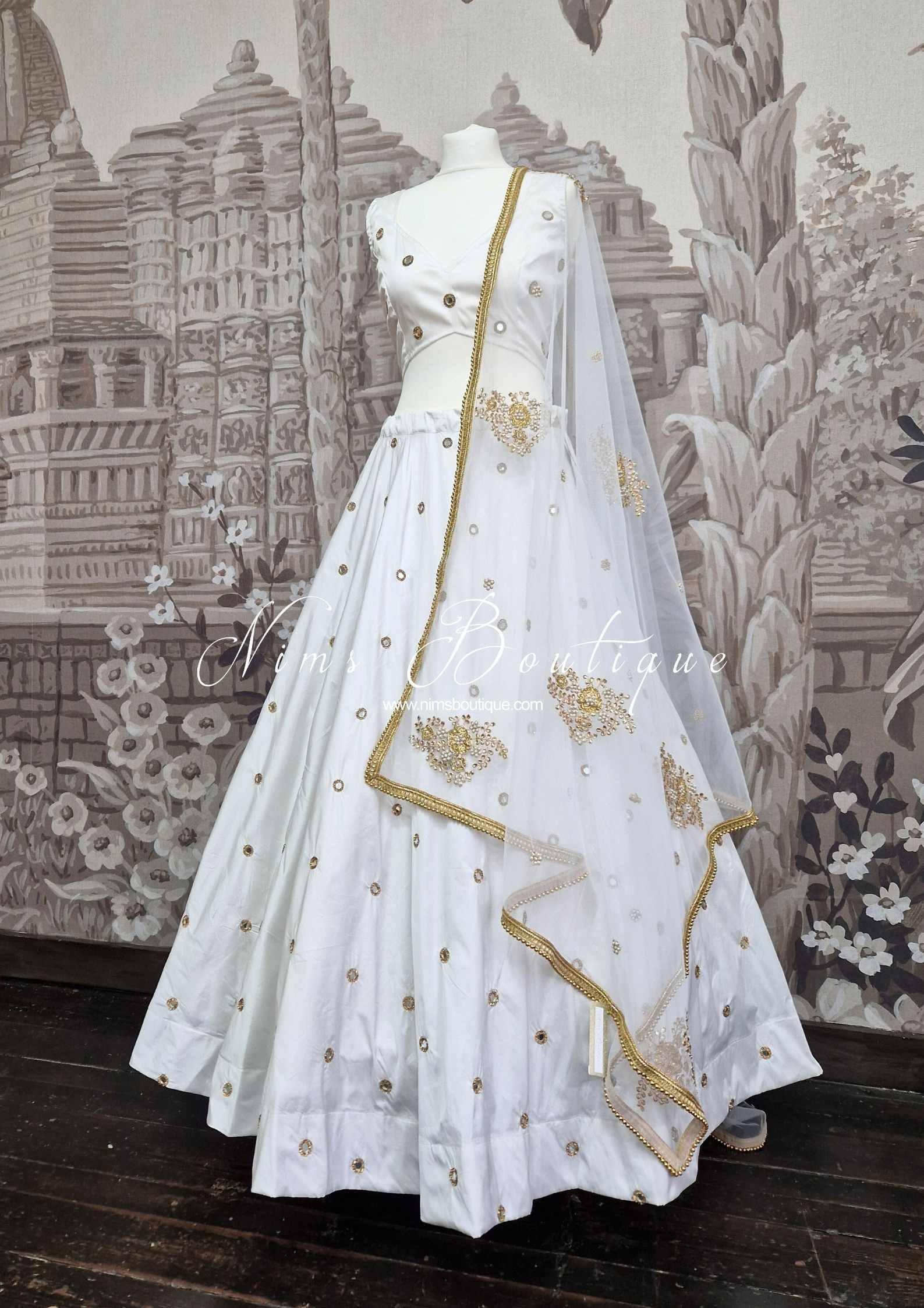 Nims Boutique Rani Luxury White Mirror readymade skirt/lehnga size 4-22