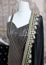 Luxury Black & Neon Pink Stripe Gharara Suit (Size 12-14)