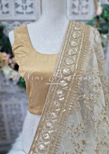 Mahi Luxury Light Gold Organza Embroidered Dupatta/Chunni