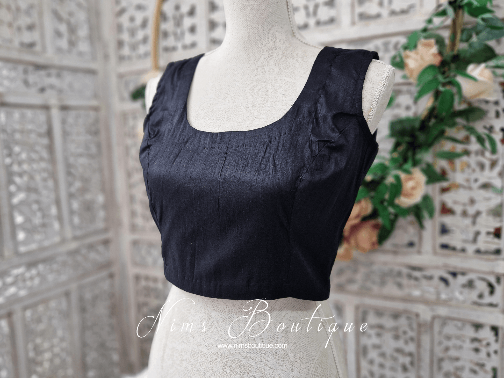 Nims Boutique Sleeveless Black Raw Silk Blouse 8-28