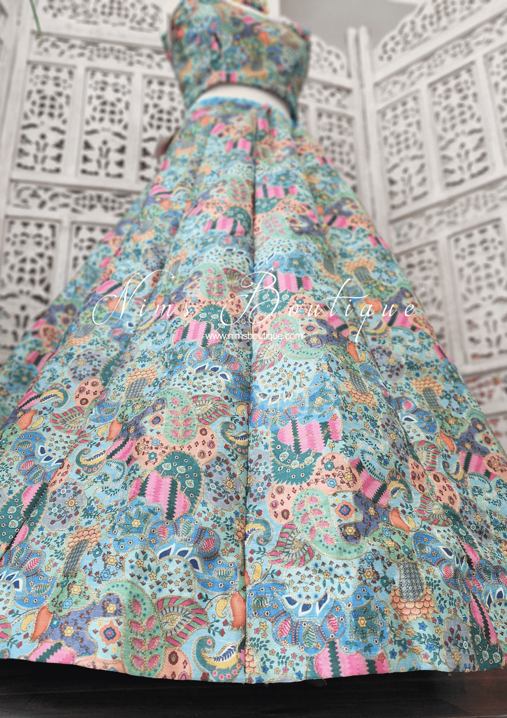 Nims Boutique Suraiya Luxury Blues Printed Skirt sizes 10-18