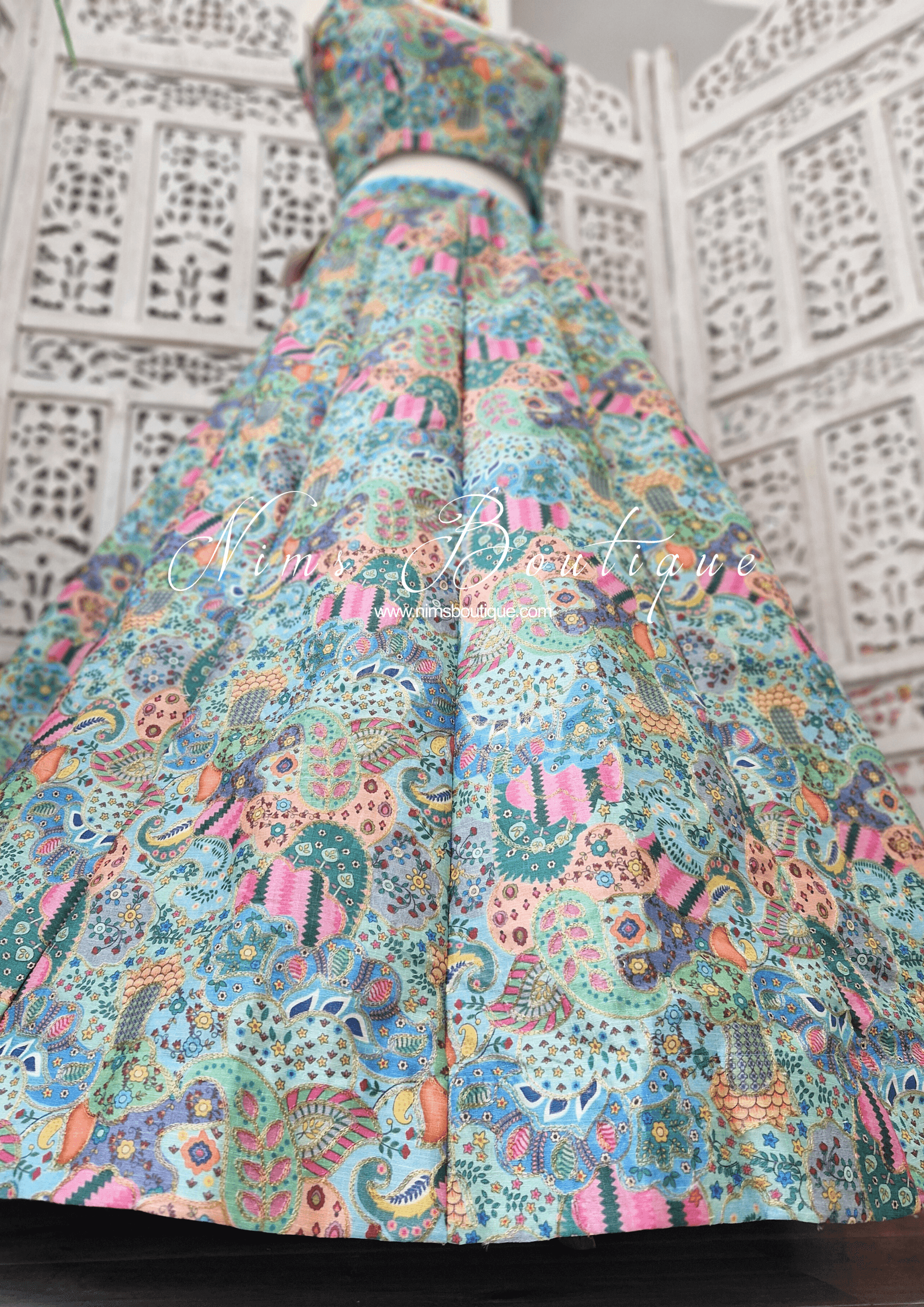 Nims Boutique Suraiya Luxury Blues Printed Skirt sizes 10-18