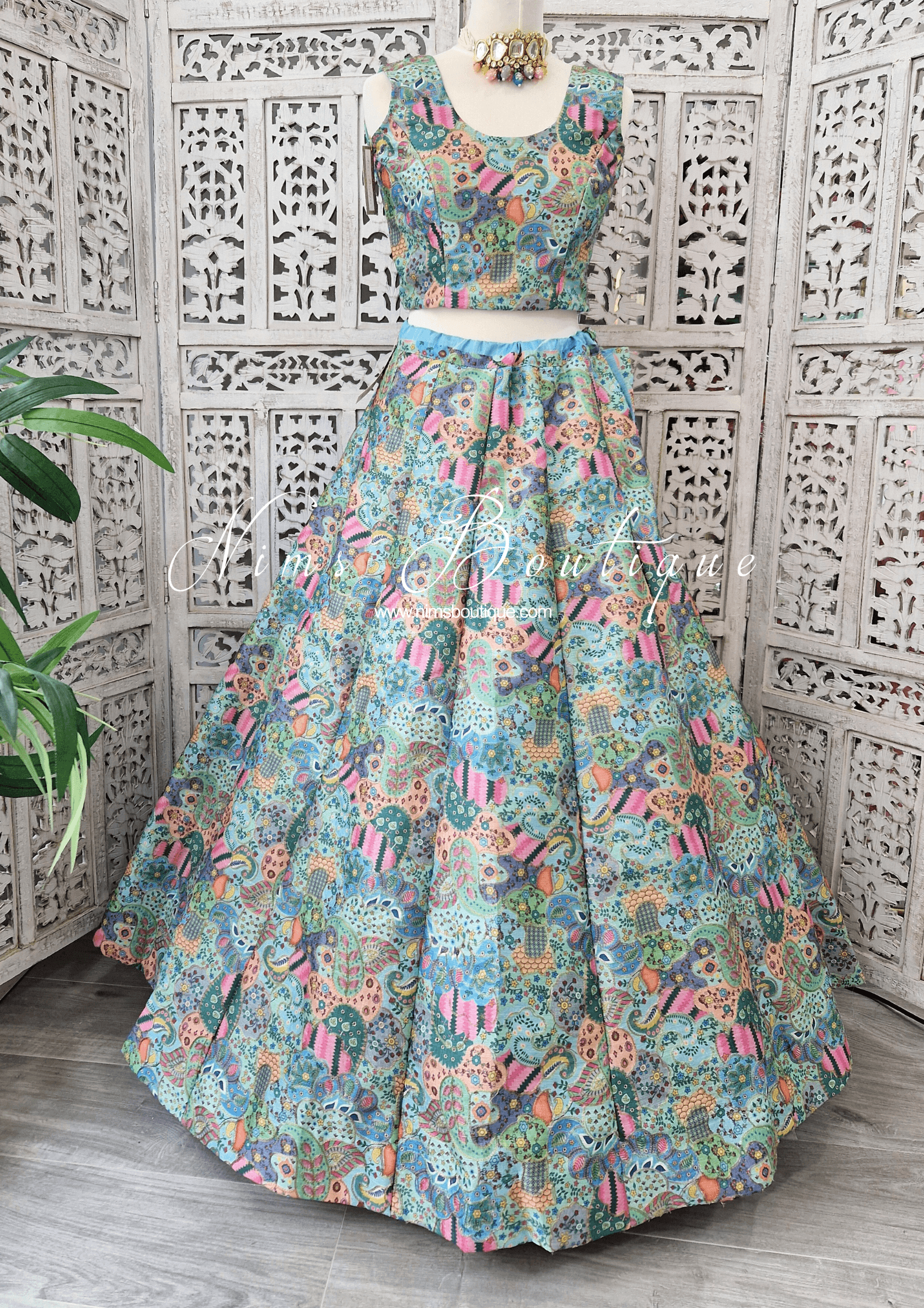 Nims Boutique Suraiya Luxury Blues Printed Skirt sizes 10-18